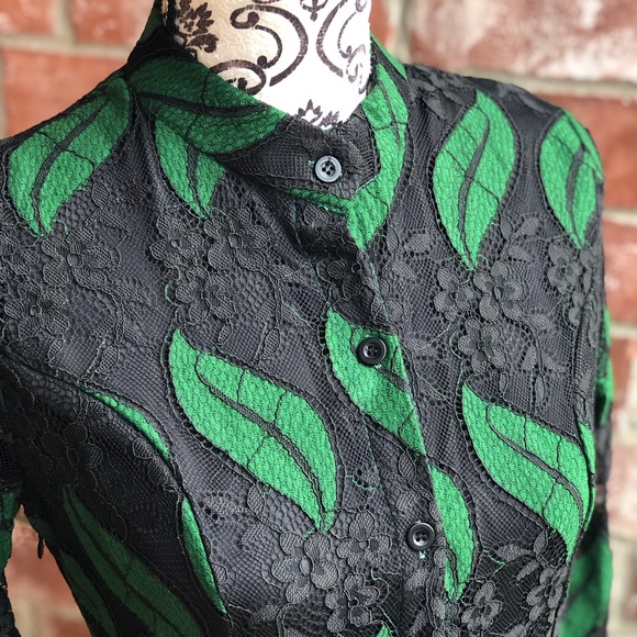 ❤️❤️❤️ Beautiful Green& Black Midi Lace Dress - Picture 4 of 8